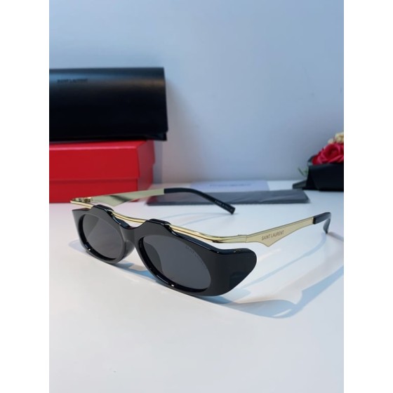 Saint Laurent Black Cat-Eye Sunglasses with Gold Temples